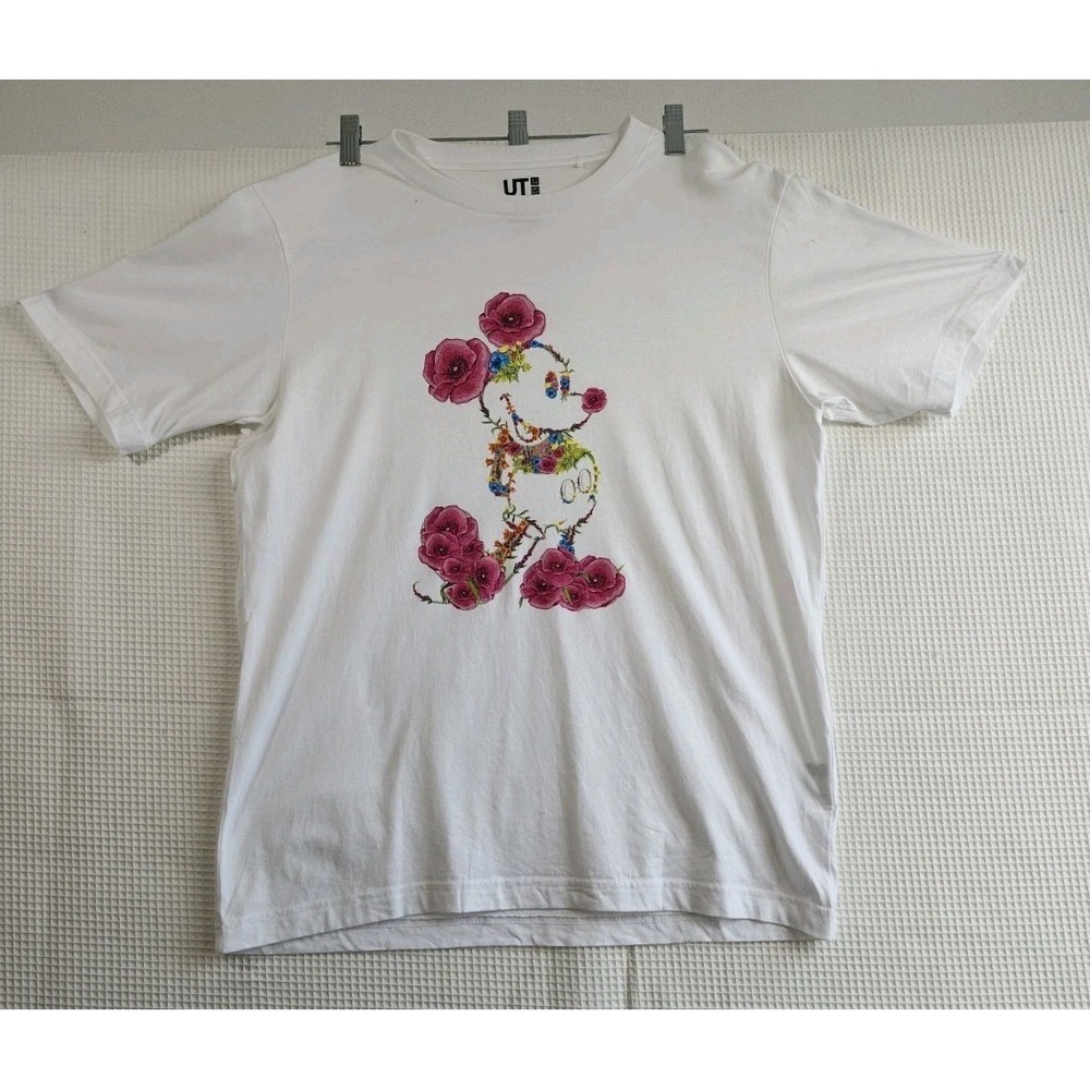 Uniqlo UT Disney Mickey Mouse Floral Graphic T Shirt Women's Medium White‎ Tee